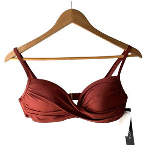 La Blanca Size 8 Brown Twist Front Padded Wireless Bikini Top - New